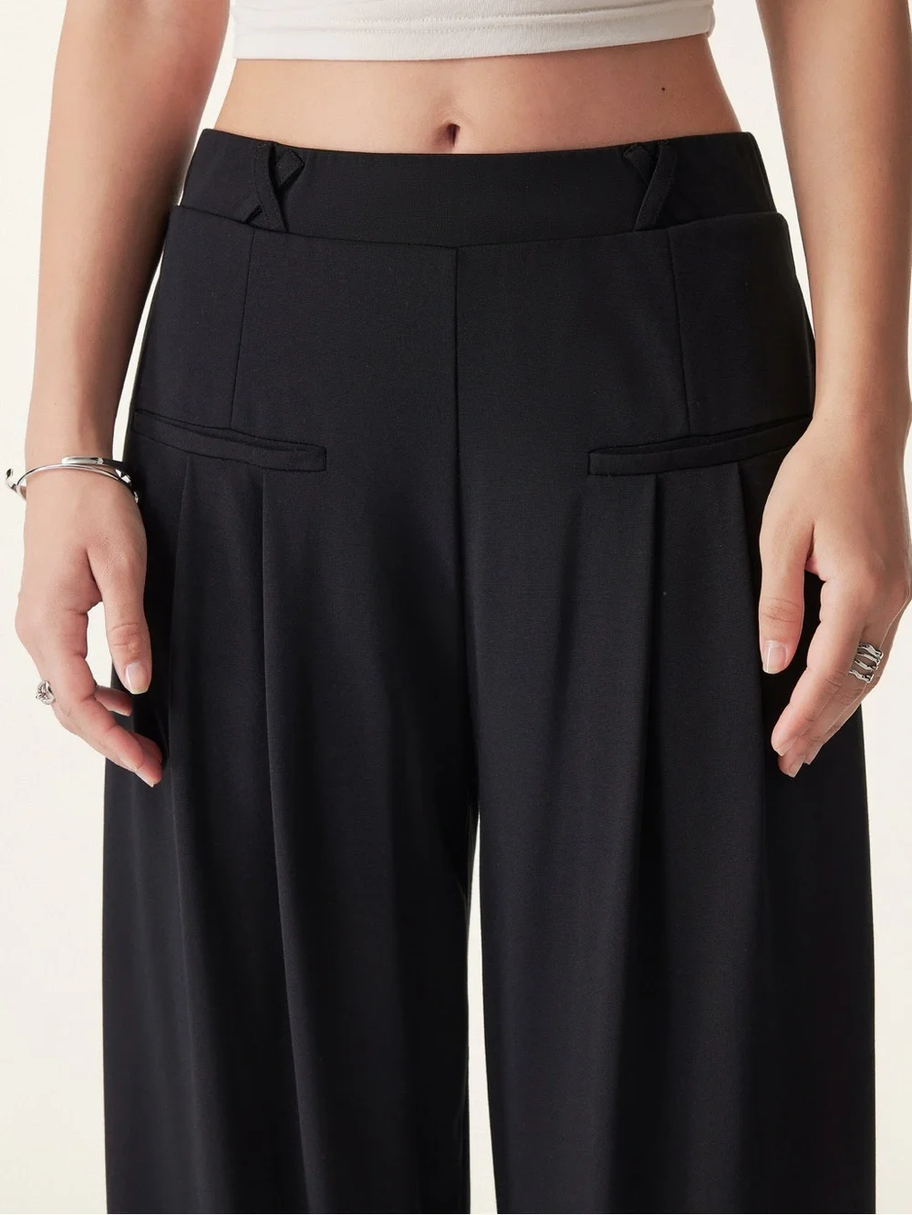 OGL Drapey Bamboo Ponte Mid Rise Wide Leg Trouser with Pockets Black NWT X Small - Picture 3 of 16